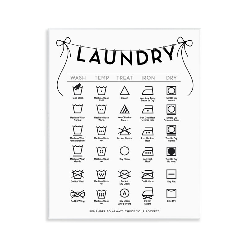 «Laundry Laundry Symbols with Ribbon Accent», plaque murale avec lettrage et doublure