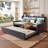 Twin Size Daybed With Trundle, Upholstery Daybed With LED Light & Charging Station, Velvet Day Bed With Wood And Metal Frame