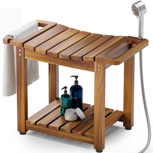 BLUEWEST Shower Bench Seat with Storage Shelf