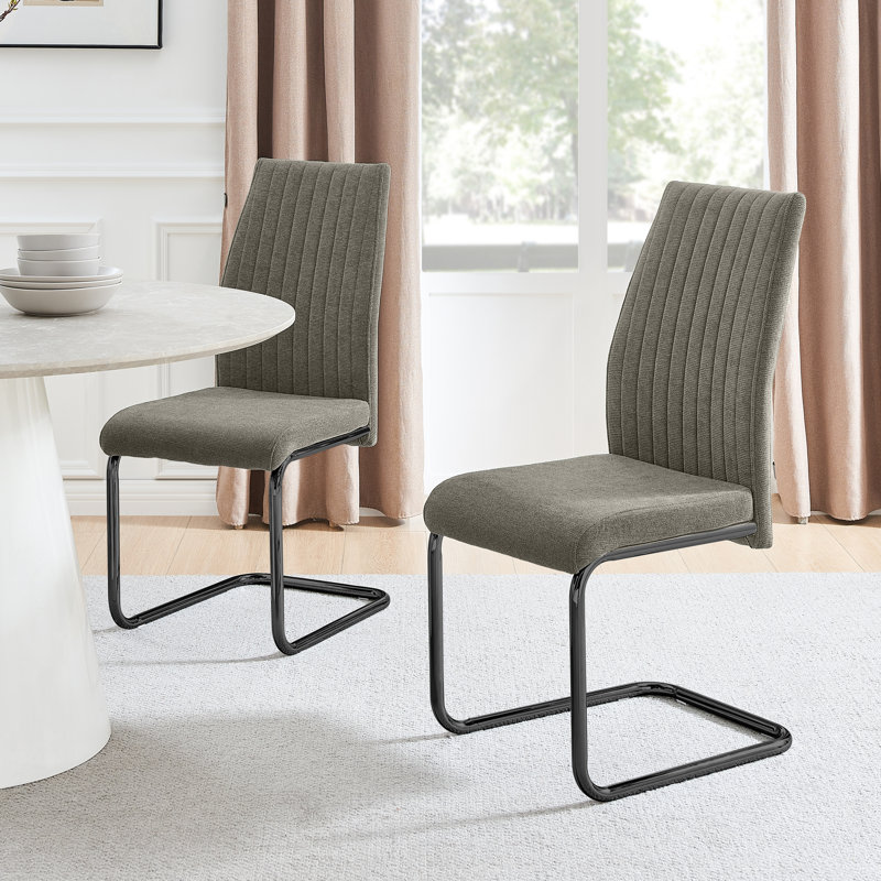 Loren Luxury Fabric Dining Chairs with Legs Upholstered Modern Design - Side Chair, Black, Grey