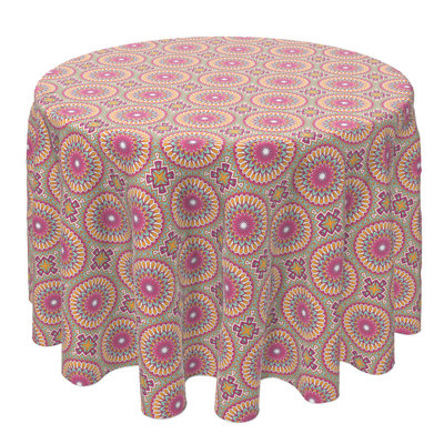 Kelci-Lee Round Tablecloth, 100% Cotton, 60 Round", Pink Boho Design
