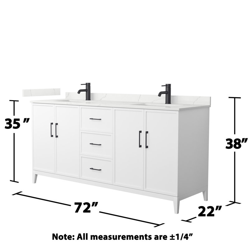 Elan 72'' Double Bathroom Vanity with Quartz Top, White, Single, Matte Black