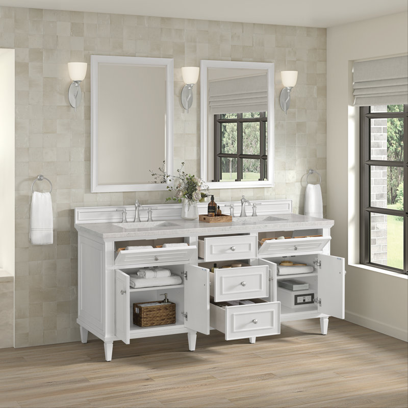 Lorelai 72" Double Vanity W/FreePower Wireless Charger, Eternal Jasmine Pearl, Bright White