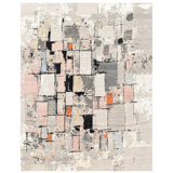 Hand Knotted Abstract Area Rug in Beige/Black/Gray/Pink