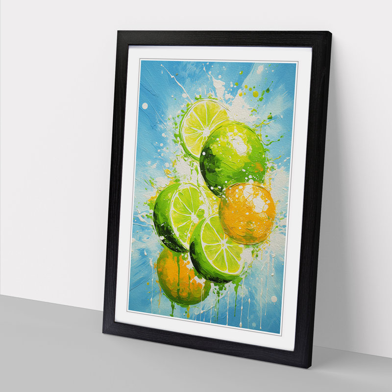 Lime Fruit Impressionism - Single Picture Frame Print on Wood, Black Framed, 46cm H x 34cm W x 2cm D