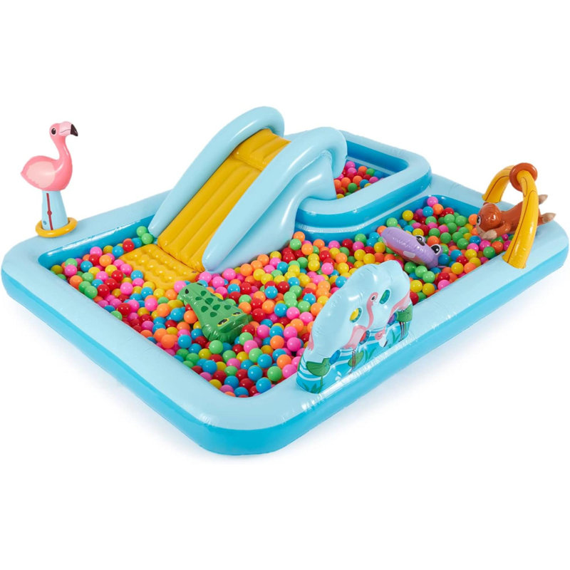 Inflatable Water Slide & Kids Pool,  Jungle Adventure Play Center - Outdoor Blow-Up Splash Pad W/ Sprinkler For Toddlers Ages 2+