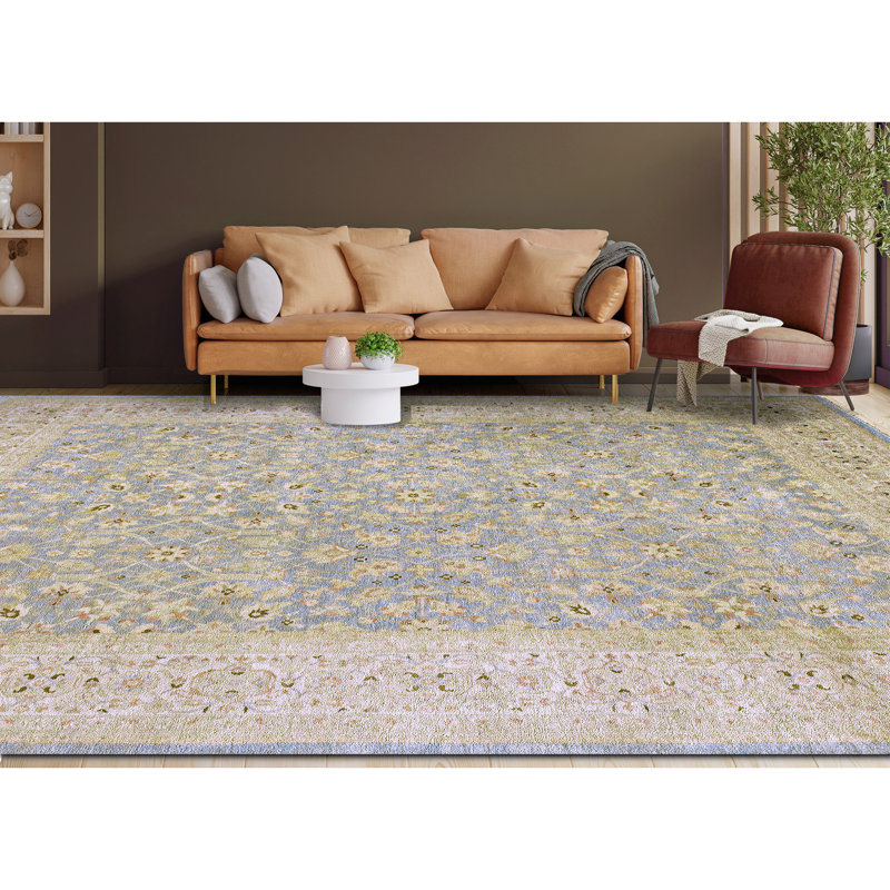 Wool Oriental Area Rug in Light Blue/Ivory, Rectangle 10' x 14'