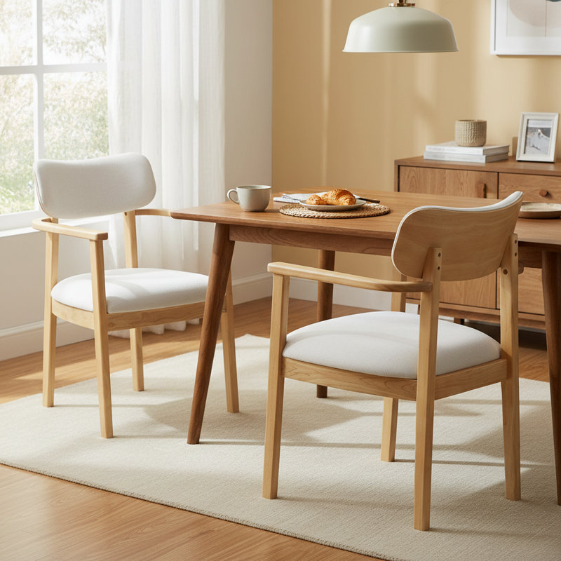Chaises de salle à manger rembourrées Kanso, Coussin beige / structure naturelle, 4