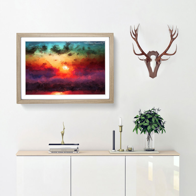 Rainbow Sunset over the Ocean in Abstract - Framed Print, Oak, 60cm H x 91cm W x 2cm D
