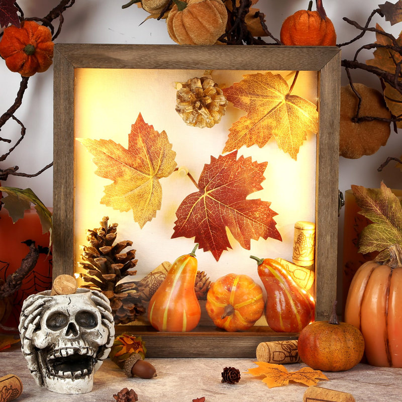 LED Shadow Box Frame 11''X 12'' Wine Cork Holder Display Case Wall Mounted And Tabletop Wooden Memory Box Picture Frame Display Keepsake Box For Memorabilia Awards Bouquet Photos Crafts Tickets