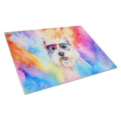 Westie Hippie Dawg Glass Cutting Board Large