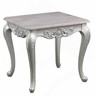 Table de bout de style traditionnel en bois au fini argenté