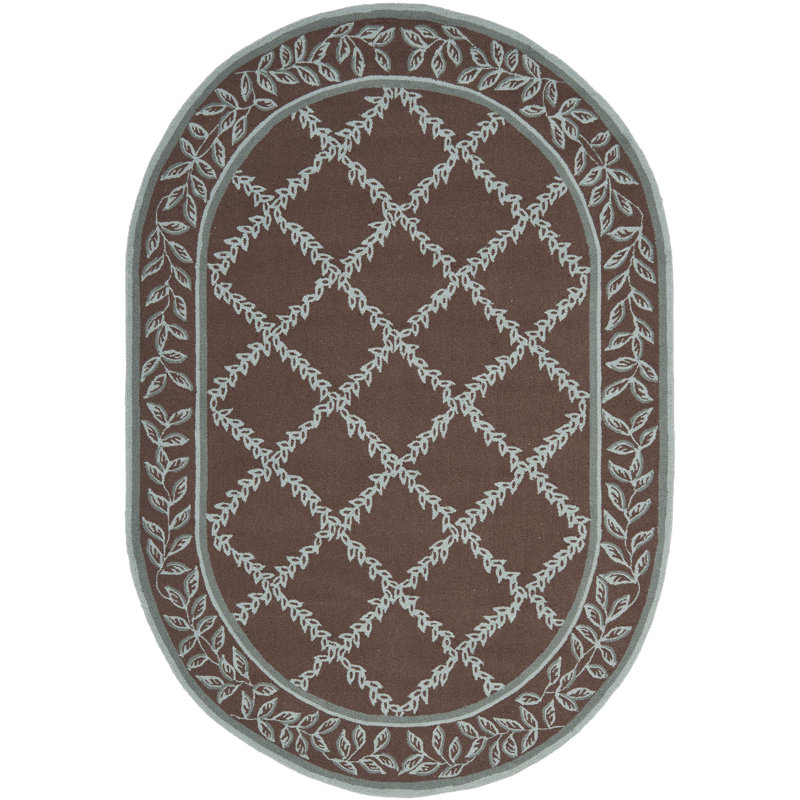 Hollander Hand-Hooked Wool Brown Area Rug, Oval 4'6" x 6'6" 
