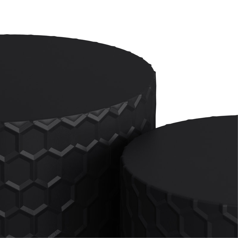Table basse gigogne noire élégante, tables rondes cylindriques modernes avec nid d'abeille - de qualité, sans assemblage, facile à nettoyer, convient au salon et à la chambre à coucher (de 2