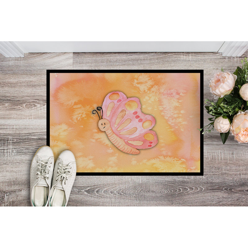 Tapis de porte d’extérieur antidérapant papillon aquarelle, Rectangle 1 pi 6 po x 2 pi 3 po