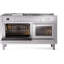 Cuisinière à double combustible de 60 po ILVE Professional Plus II, 7 brûleurs scellés, plaque chauffante, plateau français (porte vitrée)-98168240-98168250