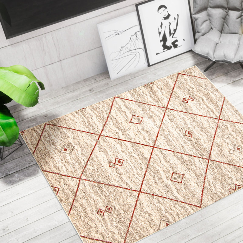Tapis brun / rouge à motif géométrique Winslow, Rectangle 6 pi 7 po x 9 pi 6 po