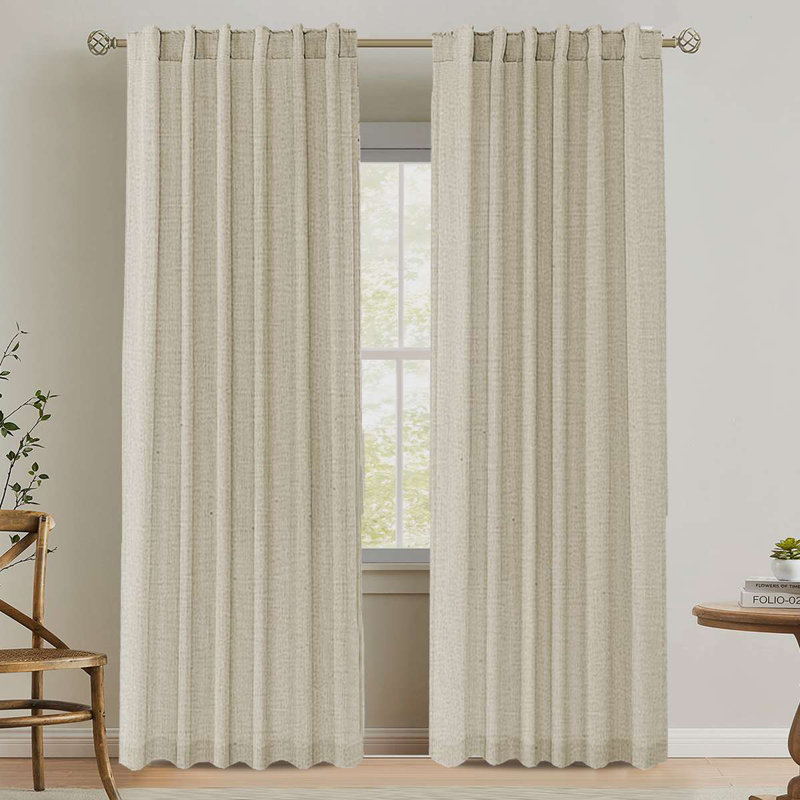 Linen Curtains for Living Room 2 Panels Back Tab Loop Pocket Textured Light Filtering Semi Sheer Rustic Farmhouse Boho Curtain for Bedroom , Castle Wall