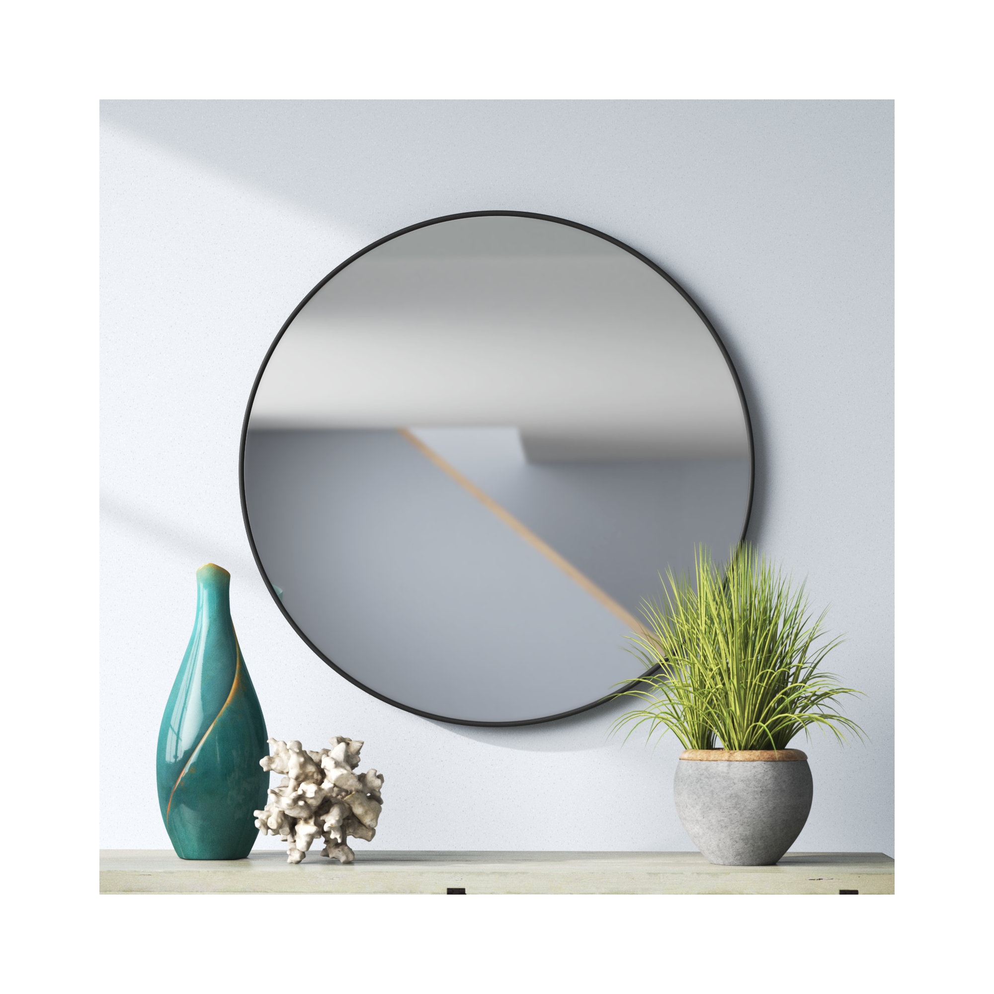 Sabine Metal Round Wall Mirror, Black, 48" x 48"