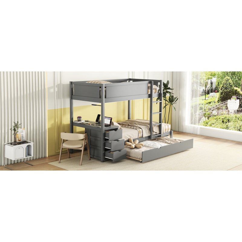 Lit superposé gris Twintwin avec bureau, lit gigogne simple et rangement - Optimisez votre chambre pour une expérience de vie confortable et efficace