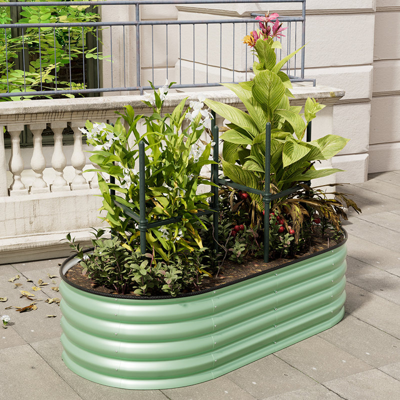 Metal Raised Garden Bed, 42cm H x 160cm W x 80cm D, Silver