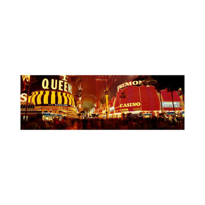 Casino Lit Up At Night, Fremont Street, Las Vegas, Nevada, USA - Wrapped Canvas Panoramic Print
