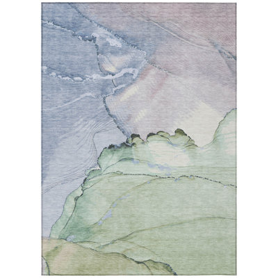 Machine Washable Indoor/Outdoor Xhevrie Aloe Rug