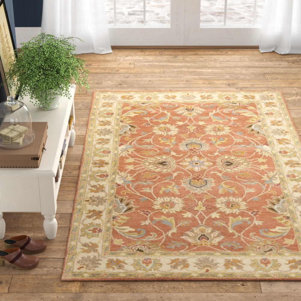 Arden Orange Hand-Tufted Wool Floral Rug, Rectangle 4' x 6'