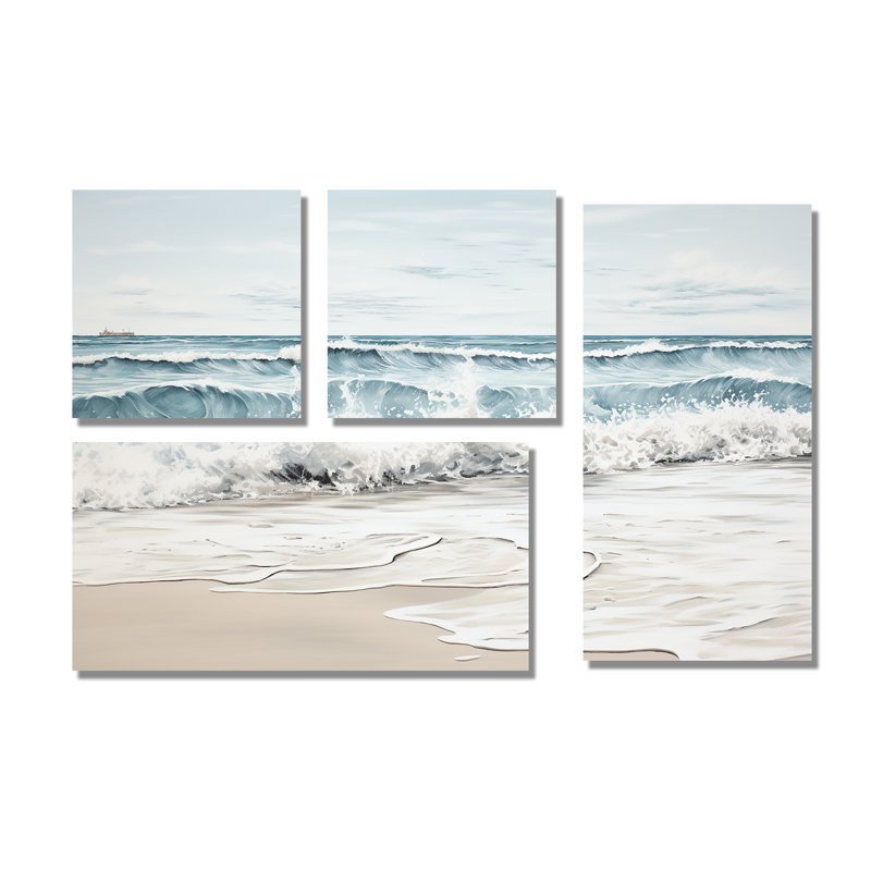 Plage, paysage minimaliste III - décor mural côtier 4 pièces, Toile tendue, Ne s’applique pas
