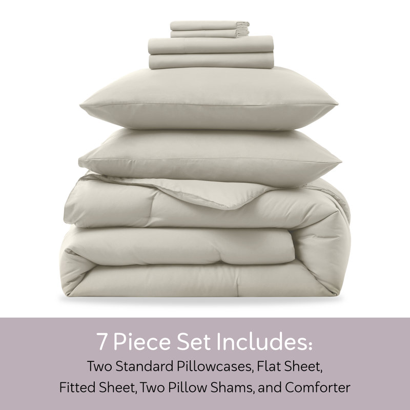Soft Microfiber 7 Piece Comforter Set with Sheets, Full / Double Comforter + 6 Additional Pieces, Oatmeal