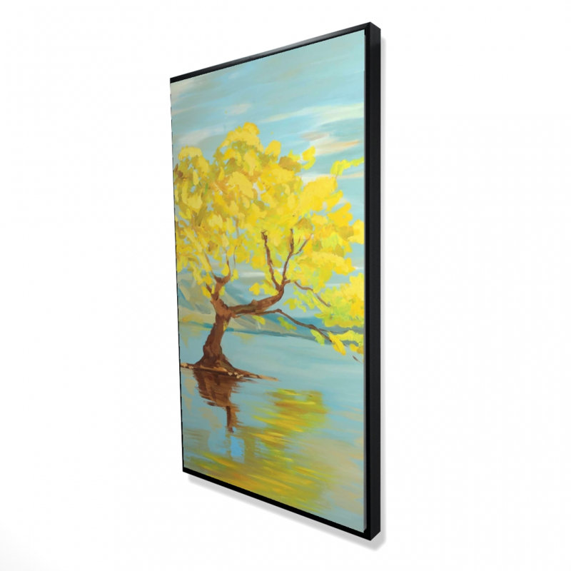 Spring lanscape with a tree in a lake - 24"x48" Framed canvas