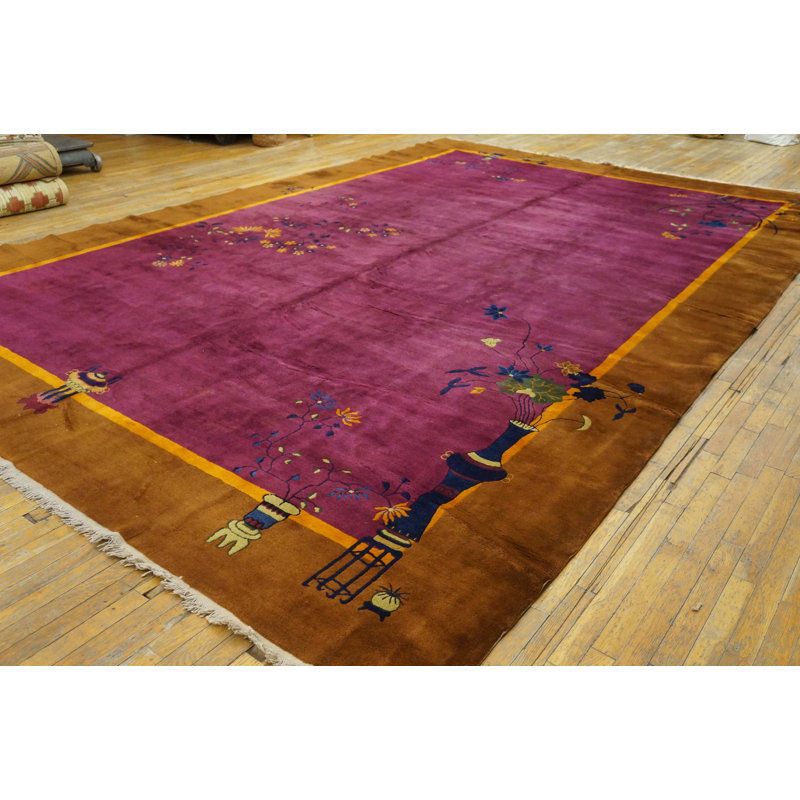Grand tapis art déco mauve antique chinois