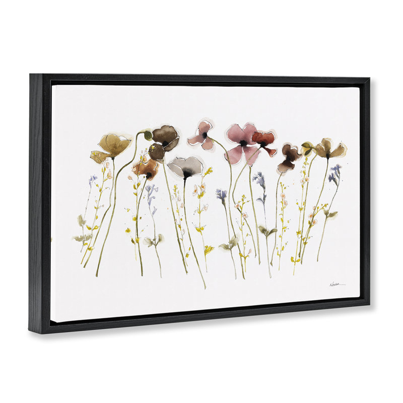 Toile flottante encadrée "Spring Poppy Sprig" par Shirley Novak, Cadre flottant noir de jais, H 21 po x l 31 po