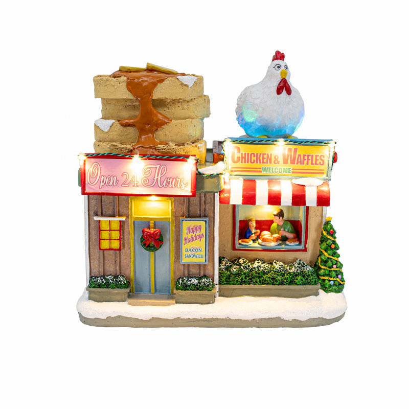 Village animé à thème de poulet et gaufres