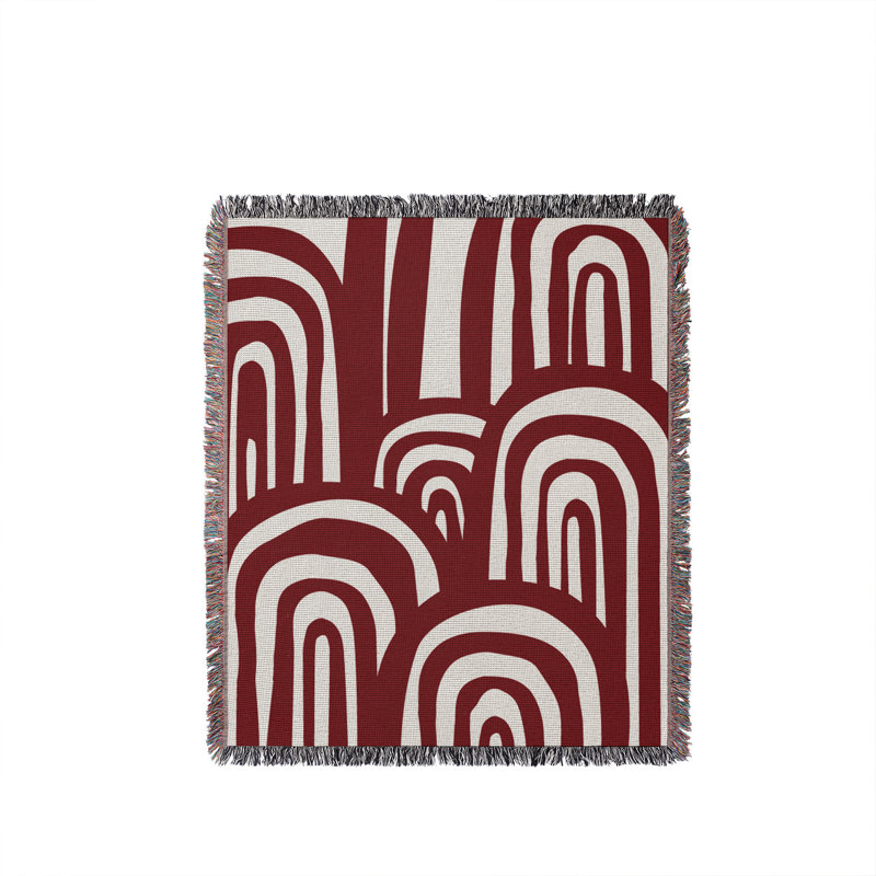 Jeté en coton à imprimé abstrait Lyno, 50 x 60, Rouge
