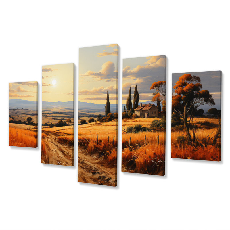 Italie, Toscane, couchers de soleil II, impression d'art sur toile - 5 panneaux