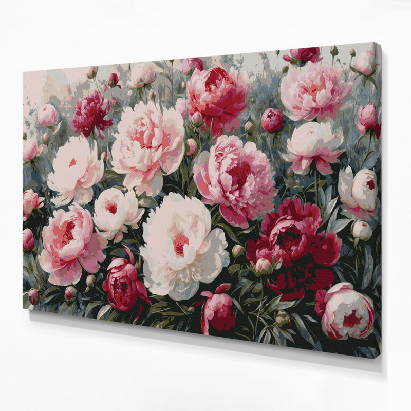 Art mural sur toile beige pivoines botaniques, H 16 po x l 20 po