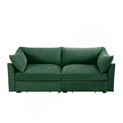 2 Seater Sofa With Pull out Storage Drawers Under Each Seat, Crescent-shaped Armres  And Wraparound , Suitable for Small Living Rooms, Chenille  Green
