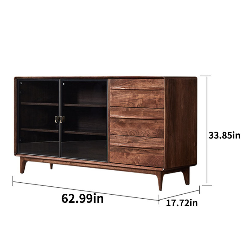 Solid Wood Simple Black Walnut Practical Locker 62.99'' Solid Wood Sideboard