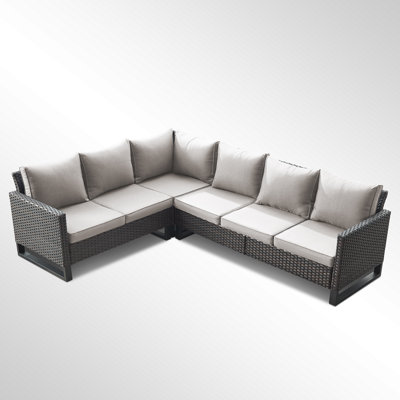 Nazime 105.1" Wide Outdoor Wicker Patio Sectional with Cushions