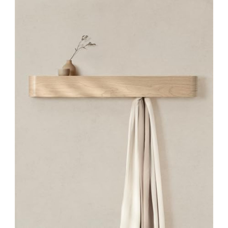 Porte-manteau mural « Toke » - Porte-manteau au design moderne avec crochets muraux dissimulés - Panneau en placage de bois massif - Chêne, blanc