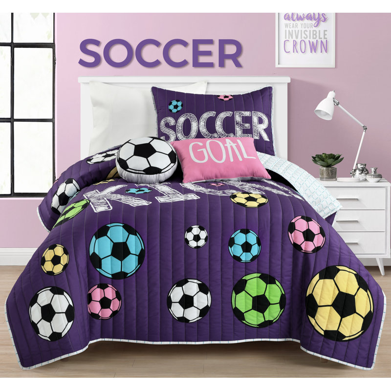 Ensemble de courtepointe réversible Soccer Kick, Courtepointe simple + 1 taie décorative standard