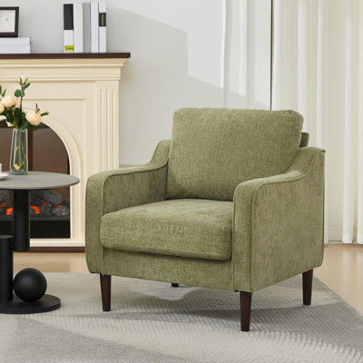 Chaise d'appoint Mid-Century, chaises de salon modernes et confortables, fauteuil rembourré en tissu de lin