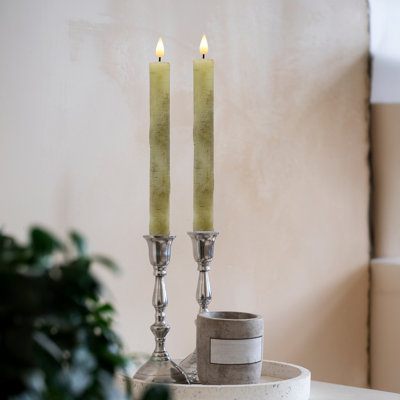 Battery Operated Birch Wood Taper Candles - 2 Piece
