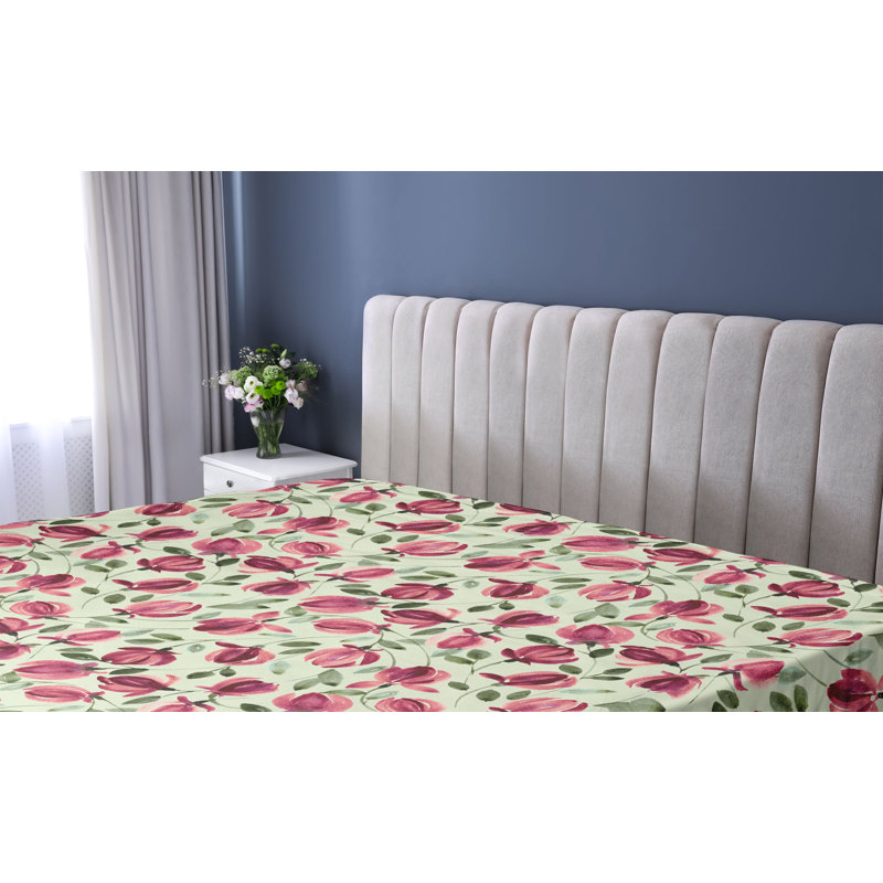 Drap-housse floral Ambesonne, Vert pistache, rose foncé / floral, Drap-housse très grand californien