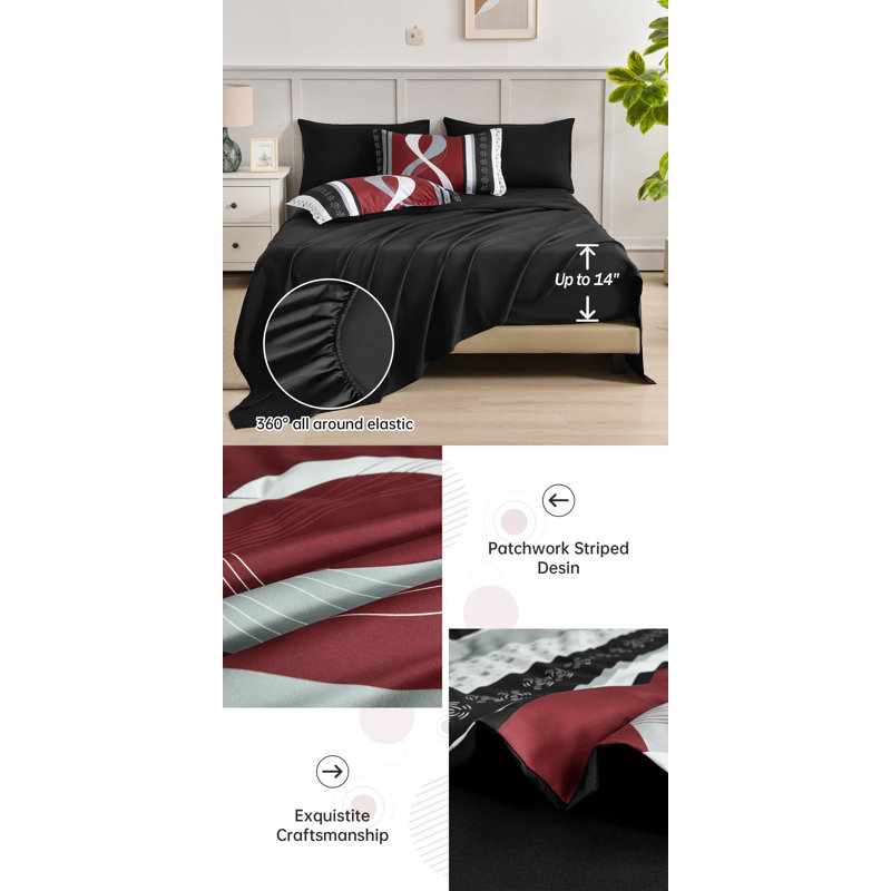 Ensemble de couette bourgogne King 8 pièces de style bohème, livré dans un sac
