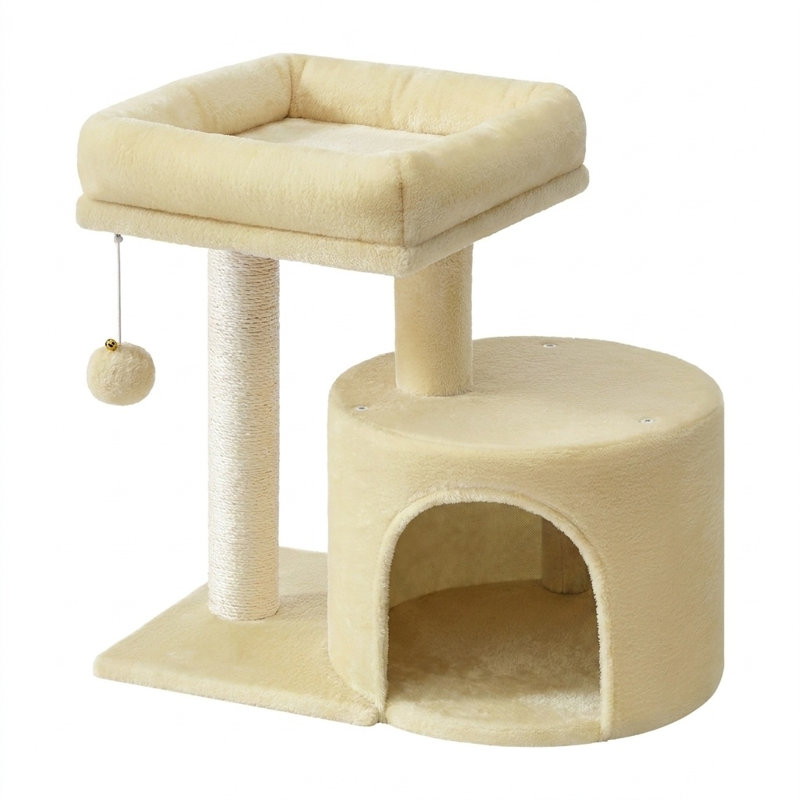 Small Cat Tower with Sisal Scratching Post and Plush Condo