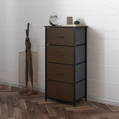 Commode à 4 tiroirs avec cadre en fonte, plateau en bois et tiroirs en bois d'ingénierie Melisaa