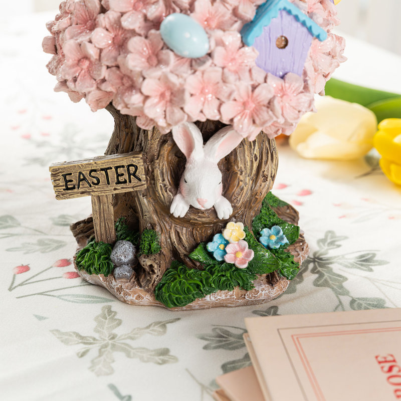 Décoration de table 8 "H en résine de lapin de Pâques et fleurs roses
