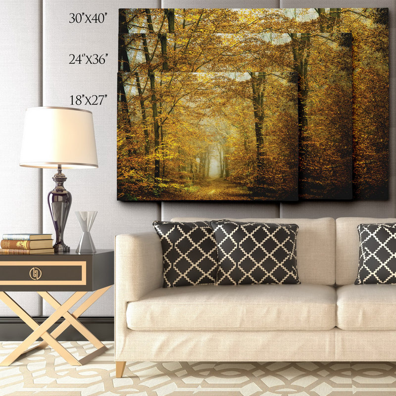 Golden Autumn Forest Path Framed Canvas Print